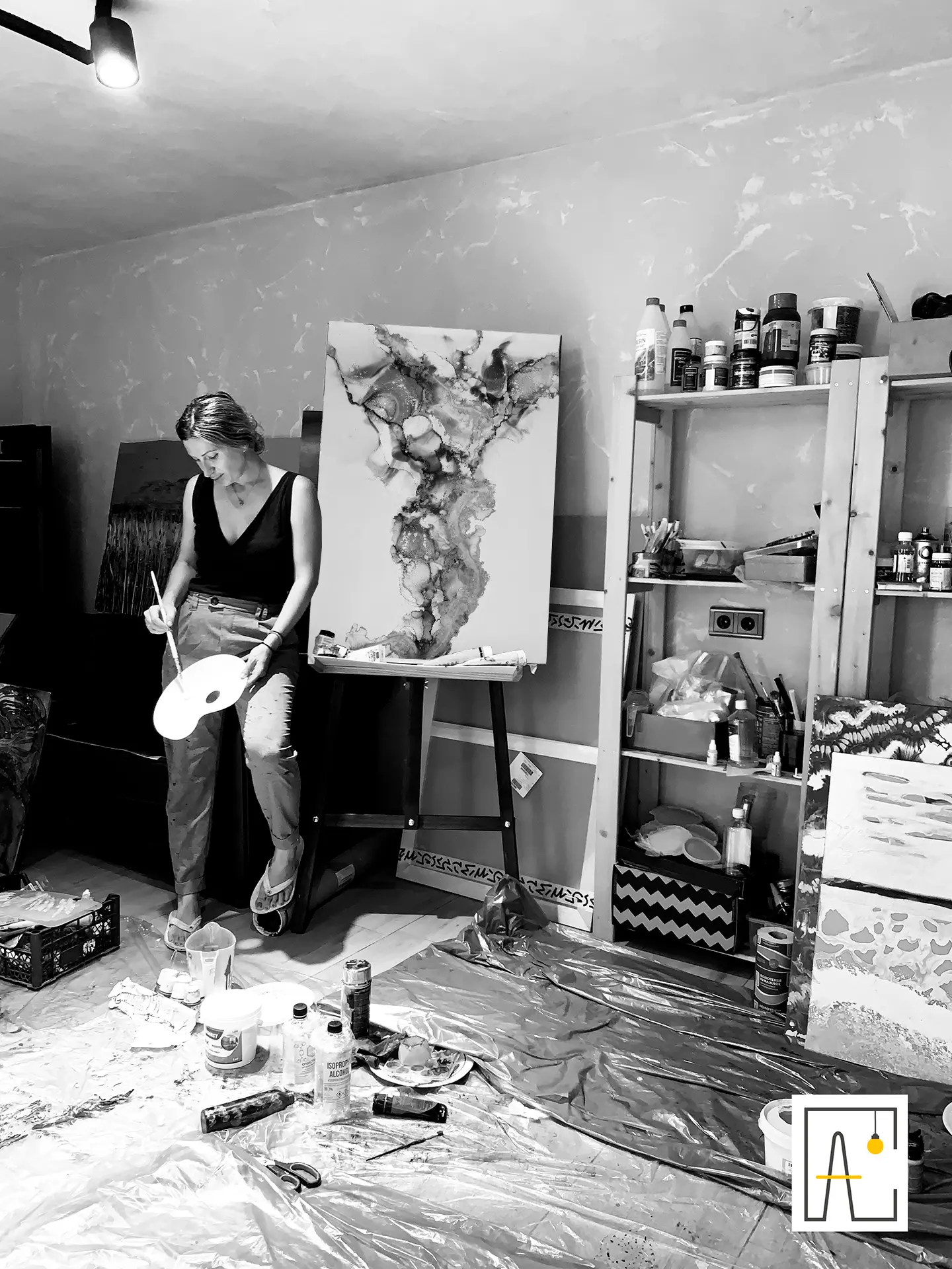 Interior designer working on moodboard in a Denver studio